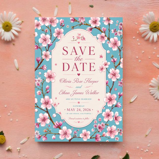 Pink Cherry Blossom Romantic Spring Elegant Sakura Acrylic Invitations (Creator Uploaded)