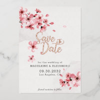 Pink cherry blossom romantic wedding Save the date
