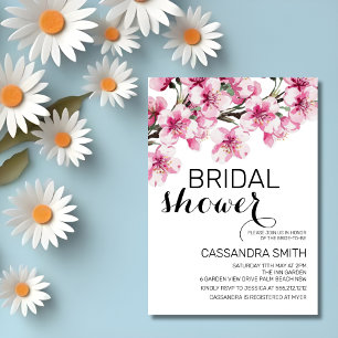 Pink Cherry Blossom Sakura Flower Bridal Shower Invitation