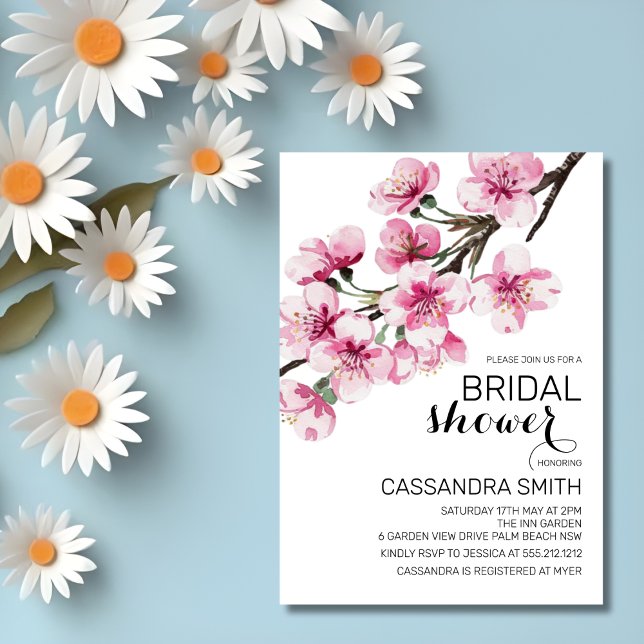 Pink Cherry Blossom Sakura Greenery Bridal Shower  Invitation (Creator Uploaded)