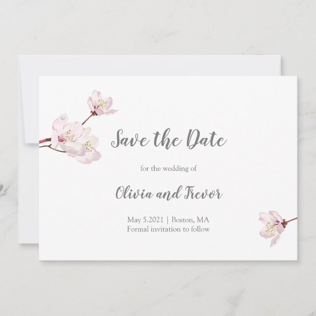 Pink Cherry Blossom Sakura Japanese Wedding Save The Date (Front)