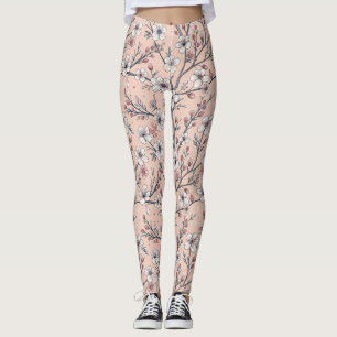 Pink Cherry Blossom Sakura Pattern on Pink (1) Leggings