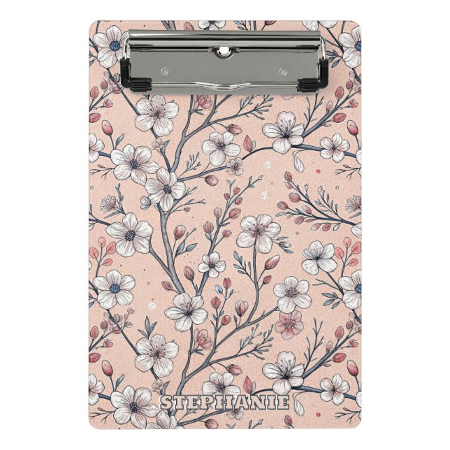 Pink Cherry Blossom Sakura Pattern on Pink (1) Mini Clipboard (Front)