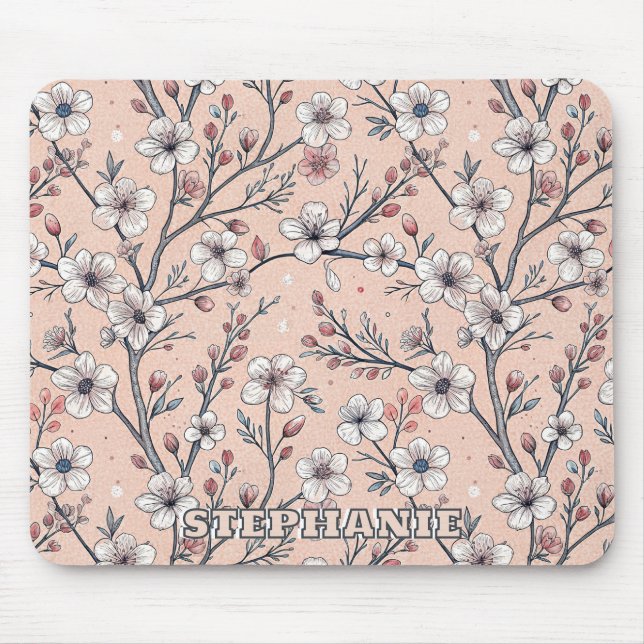 Pink Cherry Blossom Sakura Pattern on Pink (1) Mouse Mat (Front)