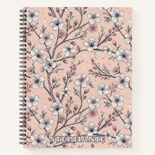 Pink Cherry Blossom Sakura Pattern on Pink (1) Notebook