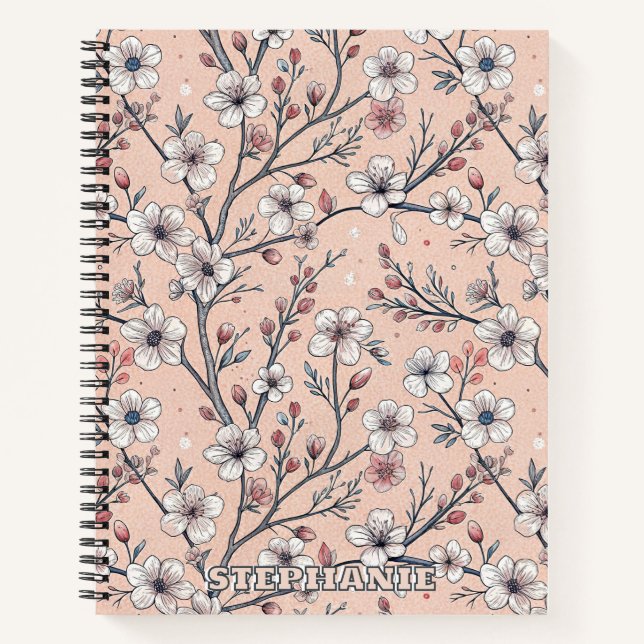 Pink Cherry Blossom Sakura Pattern on Pink (1) Notebook (Front)