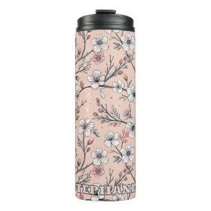 Pink Cherry Blossom Sakura Pattern on Pink (1) Thermal Tumbler