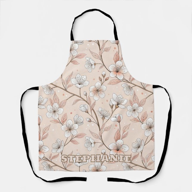 Pink Cherry Blossom Sakura Pattern on Pink (2) Apron (Front)