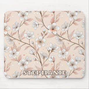 Pink Cherry Blossom Sakura Pattern on Pink (2) Mouse Mat