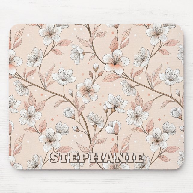Pink Cherry Blossom Sakura Pattern on Pink (2) Mouse Mat (Front)