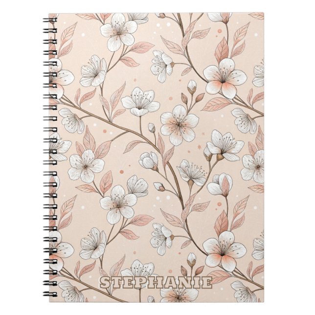 Pink Cherry Blossom Sakura Pattern on Pink (2) Notebook (Front)