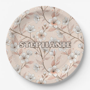 Pink Cherry Blossom Sakura Pattern on Pink (2) Paper Plate