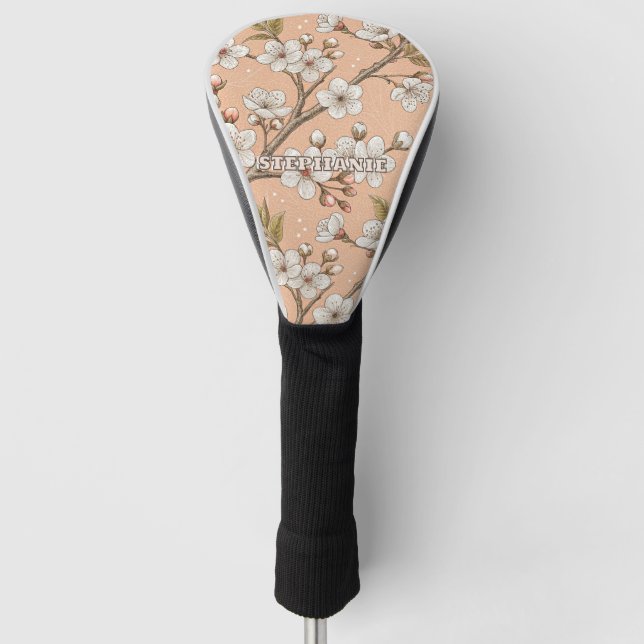 Pink Cherry Blossom Sakura Pattern on Pink (3) Golf Head Cover (Front)