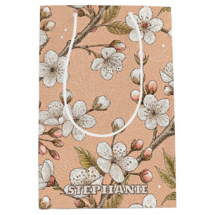 Pink Cherry Blossom Sakura Pattern on Pink (3) Medium Gift Bag