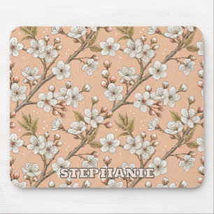Pink Cherry Blossom Sakura Pattern on Pink (3) Mouse Mat
