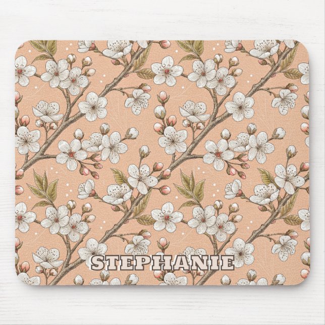 Pink Cherry Blossom Sakura Pattern on Pink (3) Mouse Mat (Front)