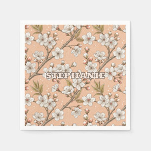 Pink Cherry Blossom Sakura Pattern on Pink (3) Napkin