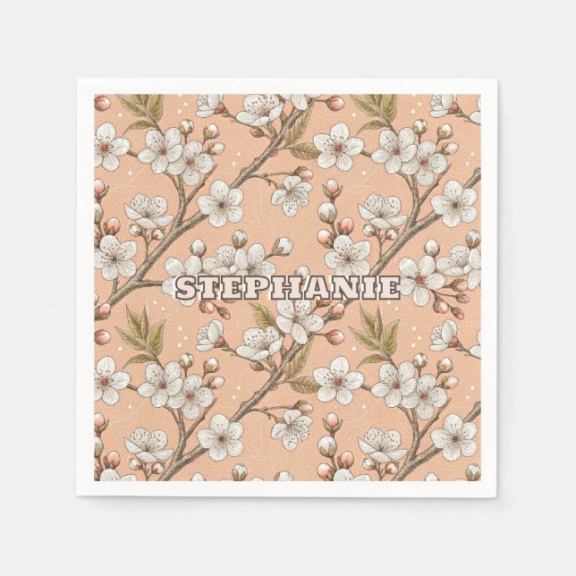 Pink Cherry Blossom Sakura Pattern on Pink (3) Napkin (Front)