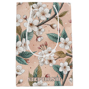 Pink Cherry Blossom Sakura Pattern on Pink (4) Medium Gift Bag