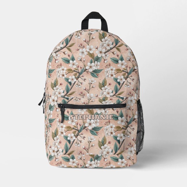 Pink Cherry Blossom Sakura Pattern on Pink (4) Printed Backpack (Front)
