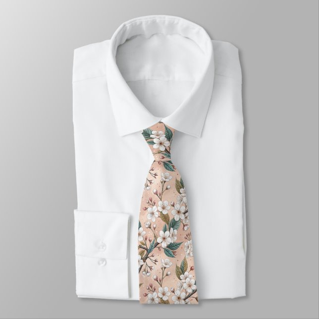 Pink Cherry Blossom Sakura Pattern on Pink (4) Tie (Tied)