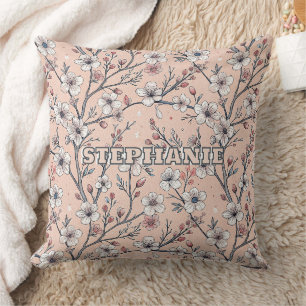 Pink Cherry Blossom Sakura Pattern on Pink Cushion