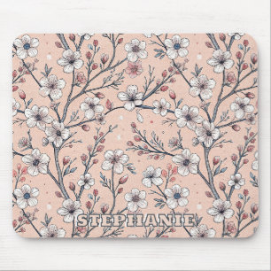 Pink Cherry Blossom Sakura Pattern on Pink Mouse Mat