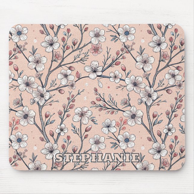 Pink Cherry Blossom Sakura Pattern on Pink Mouse Mat (Front)