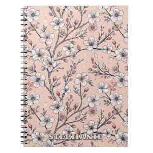 Pink Cherry Blossom Sakura Pattern on Pink Notebook