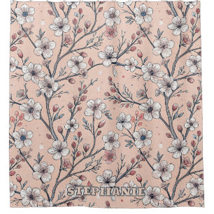 Pink Cherry Blossom Sakura Pattern on Pink Shower Curtain