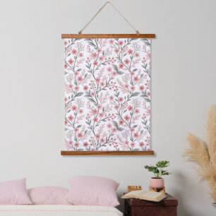 Pink Cherry Blossom Sakura Pattern on White (1) Hanging Tapestry
