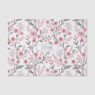Pink Cherry Blossom Sakura Pattern on White (1) Tissue Paper