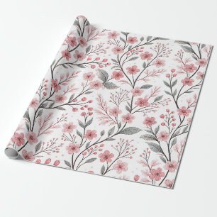 Pink Cherry Blossom Sakura Pattern on White (1) Wrapping Paper