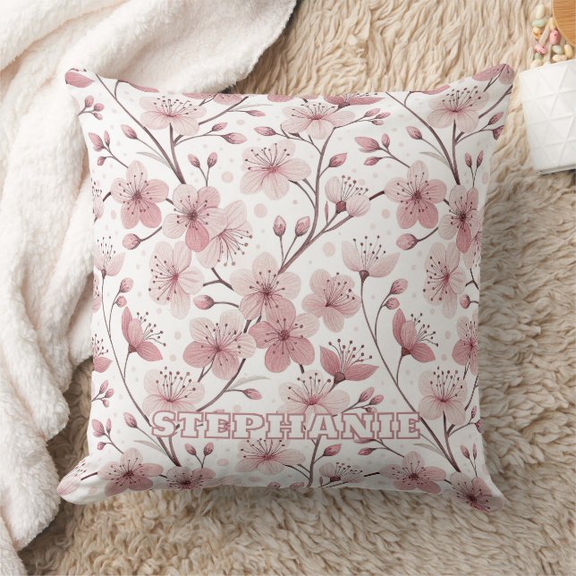 Pink Cherry Blossom Sakura Pattern on White (2) Cushion (Blanket)