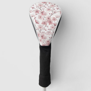 Pink Cherry Blossom Sakura Pattern on White (2) Golf Head Cover