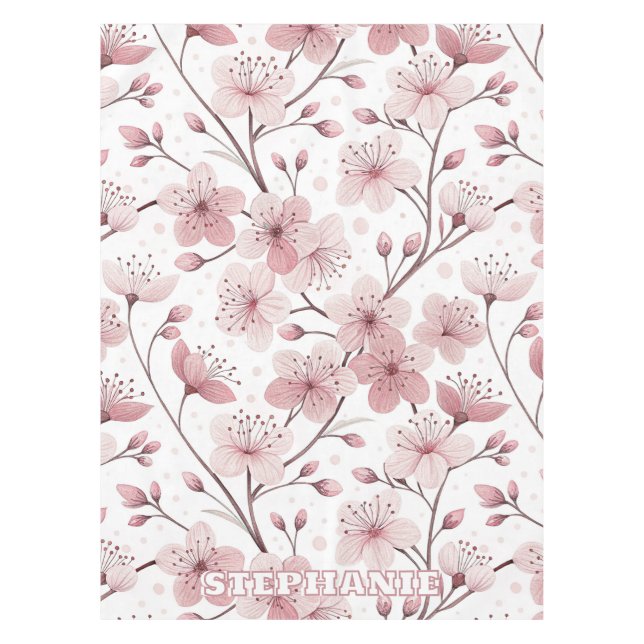 Pink Cherry Blossom Sakura Pattern on White (2) Tablecloth (Front)