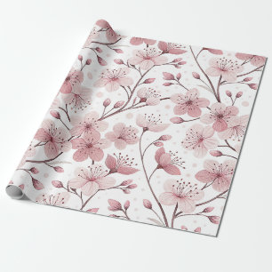 Pink Cherry Blossom Sakura Pattern on White (2) Wrapping Paper