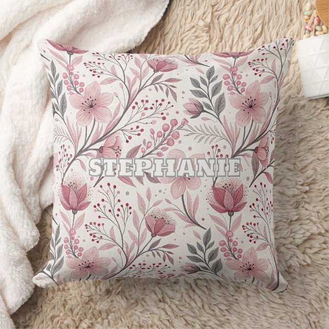 Pink Cherry Blossom Sakura Pattern on White (3) Cushion (Blanket)