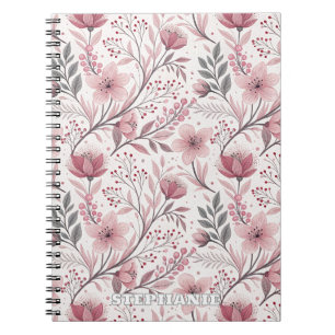 Pink Cherry Blossom Sakura Pattern on White (3) Notebook