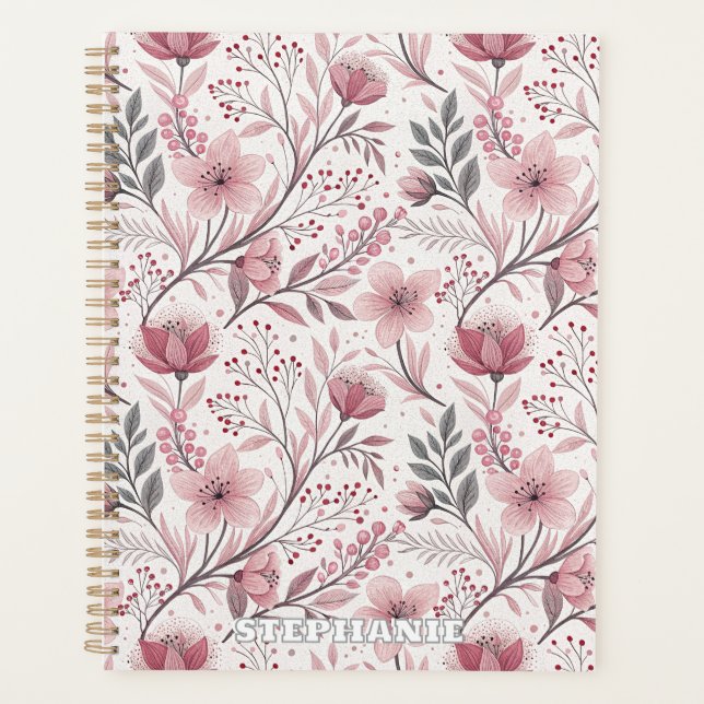 Pink Cherry Blossom Sakura Pattern on White (3) Planner (Front)