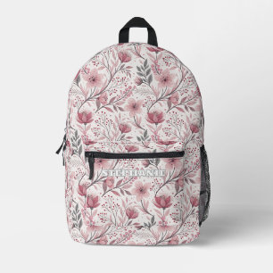 Pink Cherry Blossom Sakura Pattern on White (3) Printed Backpack