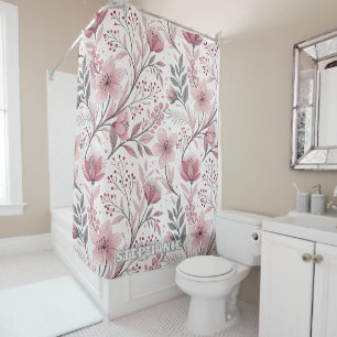 Pink Cherry Blossom Sakura Pattern on White (3) Shower Curtain