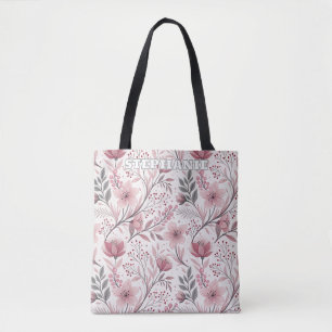 Pink Cherry Blossom Sakura Pattern on White (3) Tote Bag