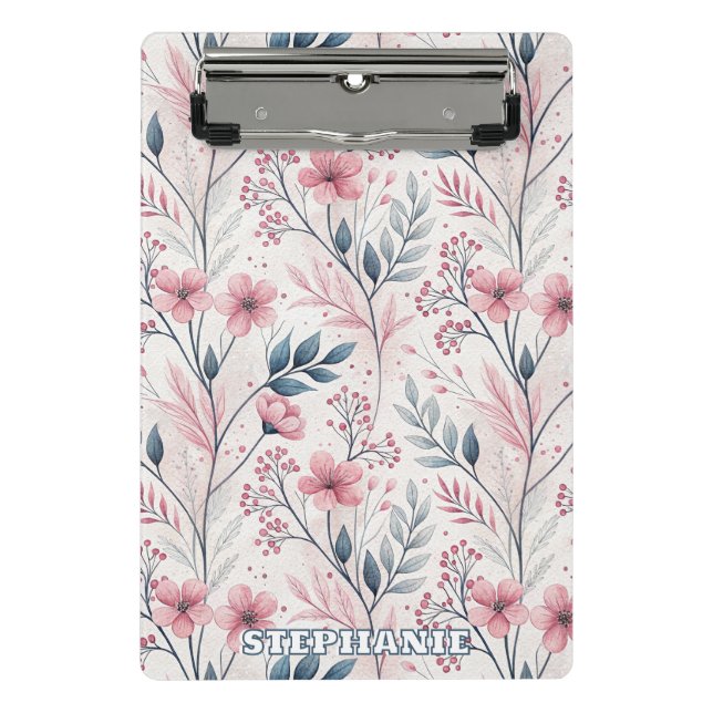 Pink Cherry Blossom Sakura Pattern on White (4) Mini Clipboard (Front)