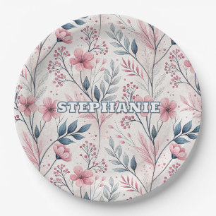 Pink Cherry Blossom Sakura Pattern on White (4) Paper Plate