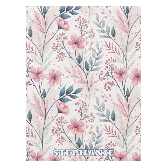Pink Cherry Blossom Sakura Pattern on White (4) Tablecloth (Front)