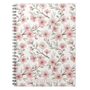 Pink Cherry Blossom Sakura Pattern on White (5) Notebook