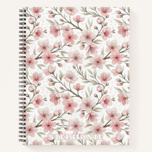 Pink Cherry Blossom Sakura Pattern on White (5) Notebook