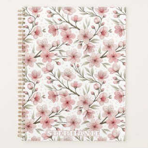 Pink Cherry Blossom Sakura Pattern on White (5) Planner