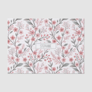 Pink Cherry Blossom Sakura Pattern on White Tissue Paper